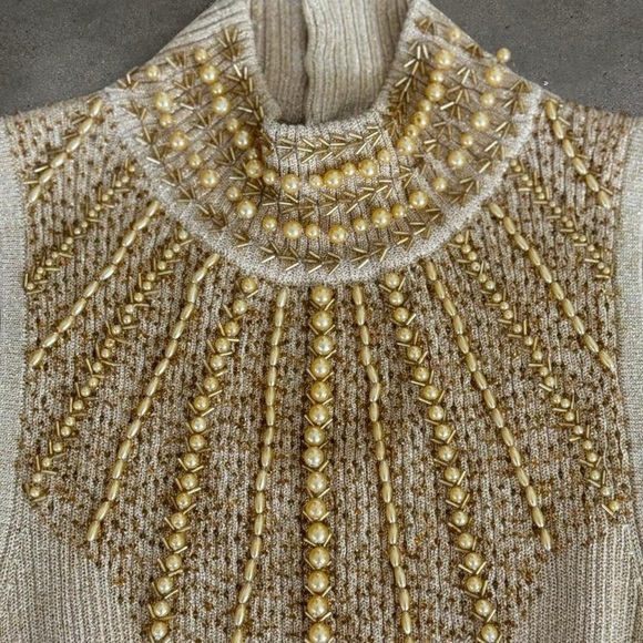 Cache Gold Knit Top with Beaded Detail - Picture 3 of 5